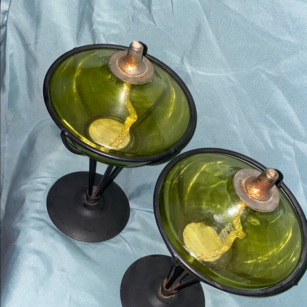 BX48 Vintage Green Glass Candle Holders - Picture 3 of 5